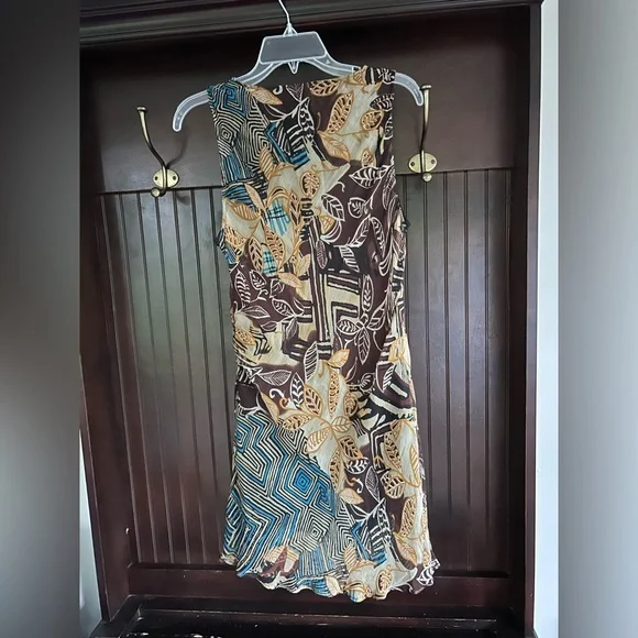 Y2K DSTUDIO 100% Silk Fairy Grunge Slip Dress Abstract Geo Indie Boho | Size 10 - Picture 11 of 14